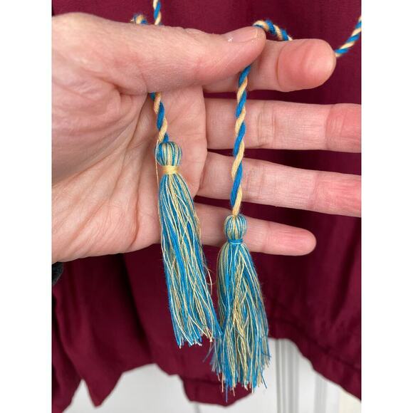 Hayden Los Angeles Women's M Burgundy Embroidered Tassel Tie Boho Blouse - Picture 3 of 6